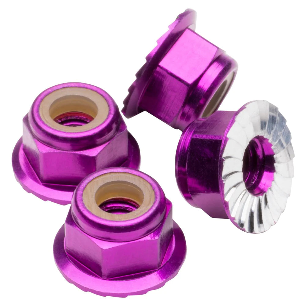 1up Racing - Premium Aluminum Locknuts M4 Flanged and Serrated - Purple