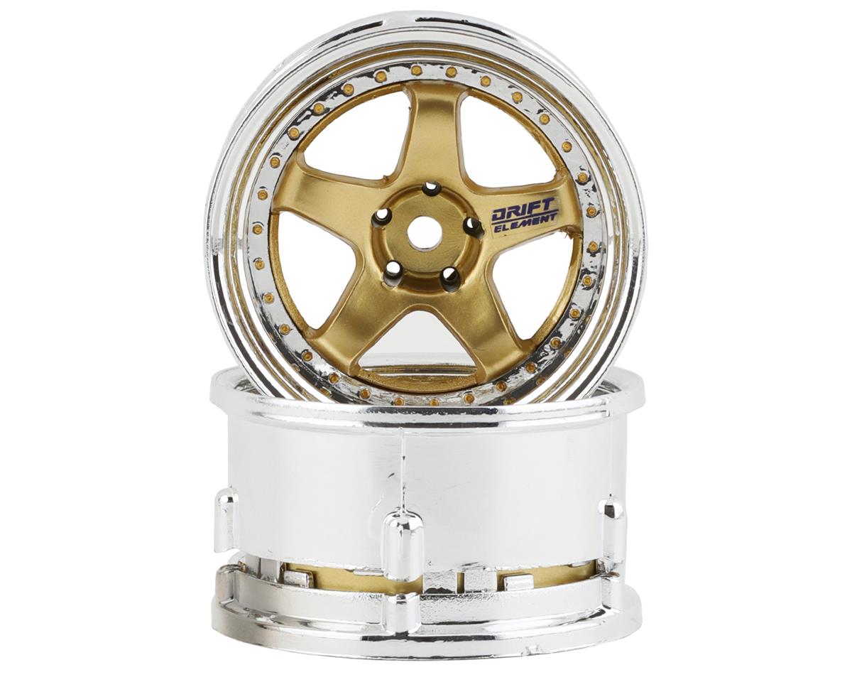 DS Racing Drift Element 5 Spoke Drift Wheels (Gold & Chrome w/Gold Rivets) (2) (Adjustable Offset) w/12mm Hex