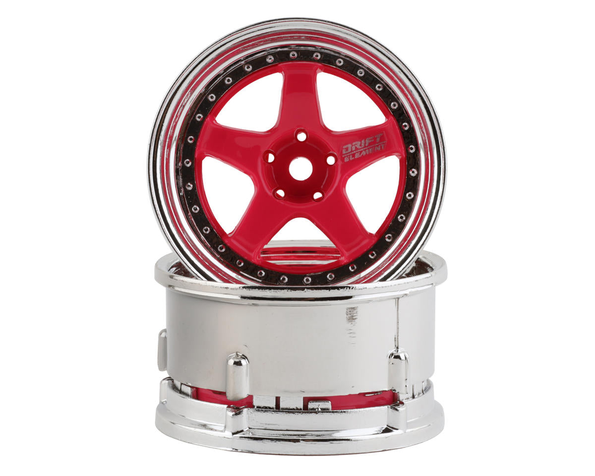DS Racing Drift Element 5 Spoke Drift Wheel (Pink Face/Chrome Lip/Chrome Rivets) (Adjustable Offset) w/12mm Hex
